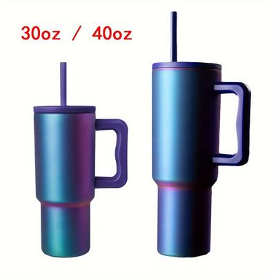 1 Stück, 30 oz 40 oz Becher mit Griff und Strohhalmdeckel, isolierte wiederverwendbare Edelstahl-Wasserflasche, Becher, Reisebecher, passt in den Getränkehalter