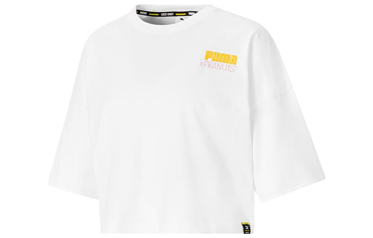 Puma PEANUTS Crop Tops Women's White Crew Neck Moderate 531158-02