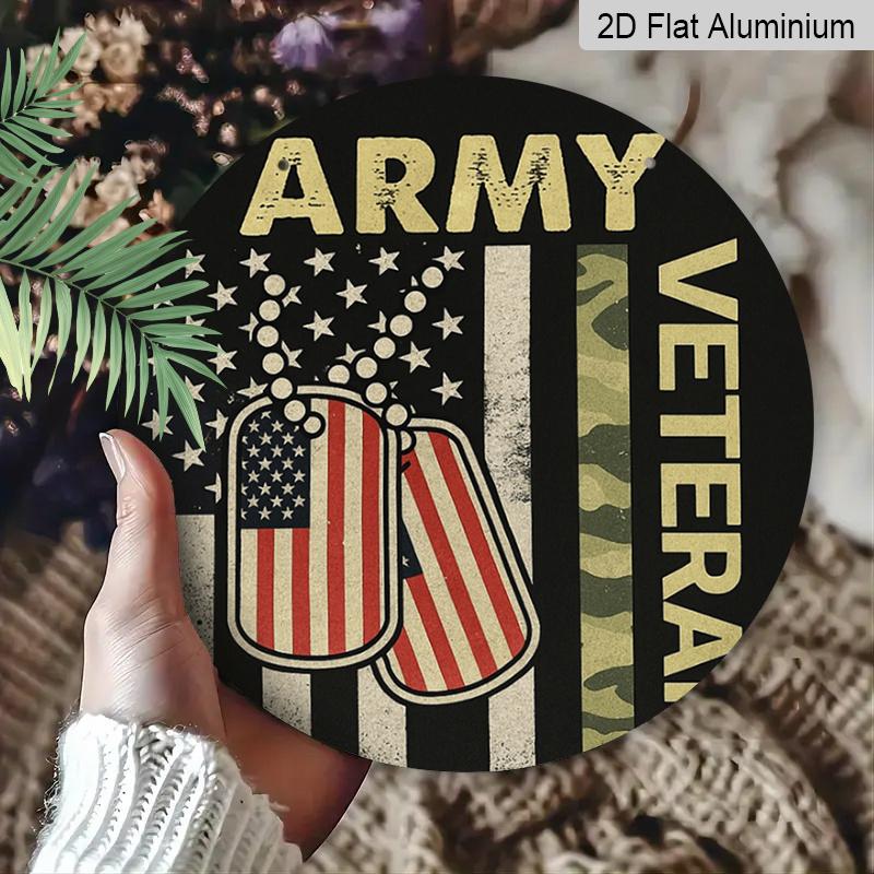 2D Flat Printing, 1pc, Circular Metal Sign/ Plaque for Veterans' Commemoration, Memorial Day, Suitable for Natural Decoration, Walls, Rooms, Gardens