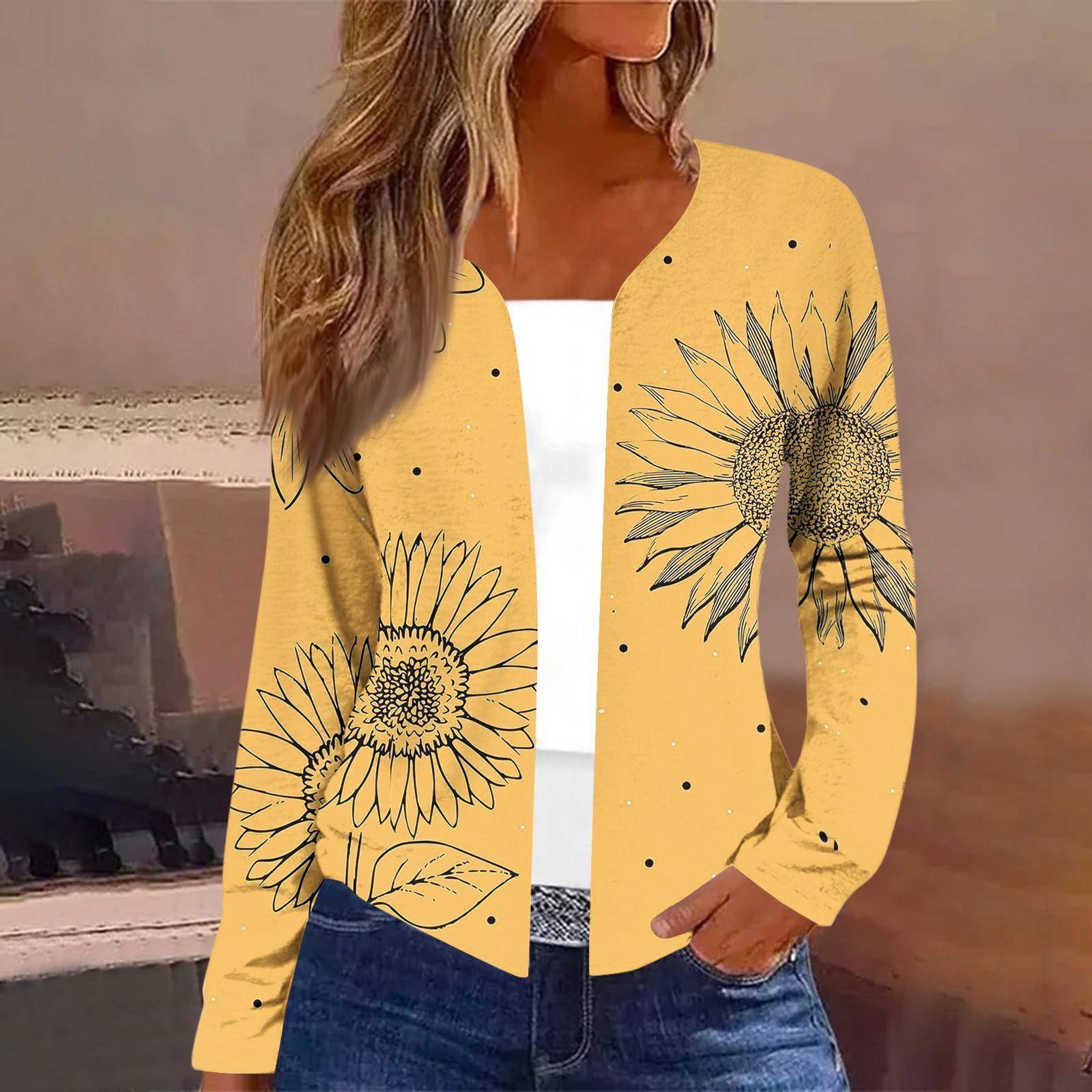 Women s Long Sleeve Open Front Cardigan Floral Print Lightweight Loose Fit Casual Outerwear Sweater XL