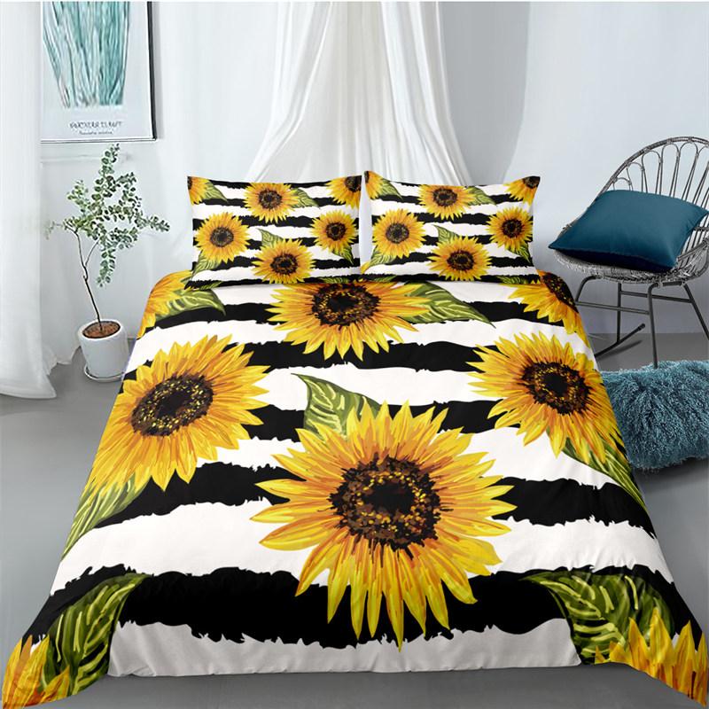 Sonnenblumen-Bettbezug Gelbe Blume Bettwäsche-Kollektion Einzelbett King Mikrofaser Bauernhaus Grüne Blätter Blumiger Bettdeckenbezug mit Kissenbezug