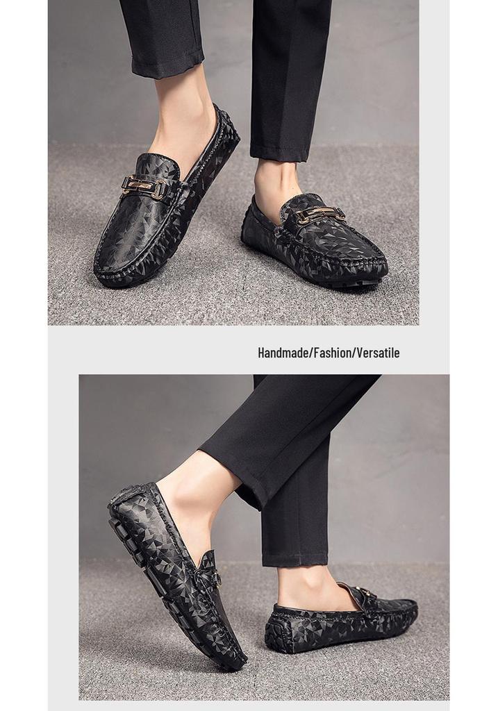 Men's Large Size Leather Loafers with Metal Buckle - New Fashion Casual Driving Shoes