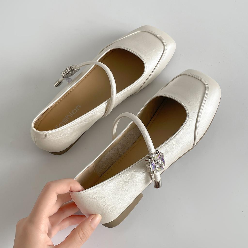 White French square head inner height increase shallow mouth flat-soled single shoes women's summer 2025 new skirt soft-soled Mary Jane shoes