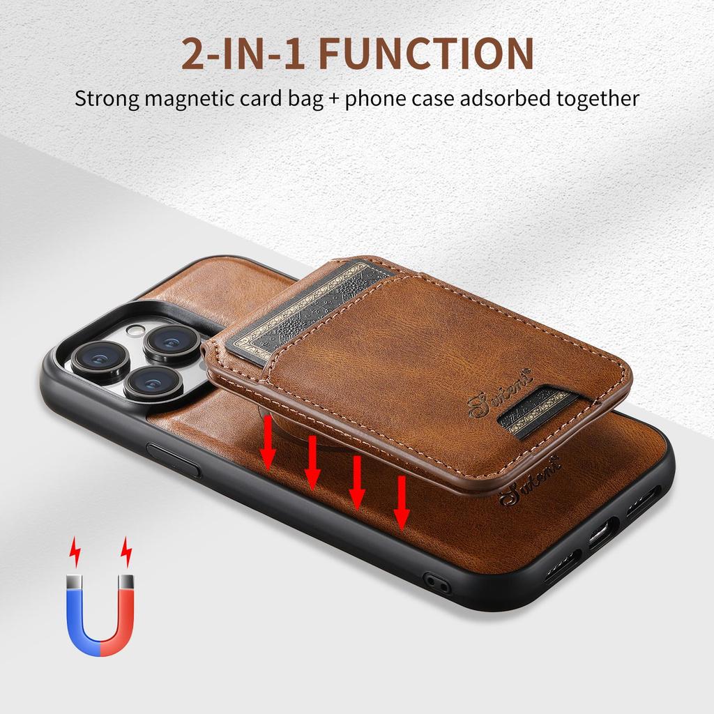 iPhone 17 Pro MagSafe Leather Case with Wireless Charging & Magnetic Card Holder Stand