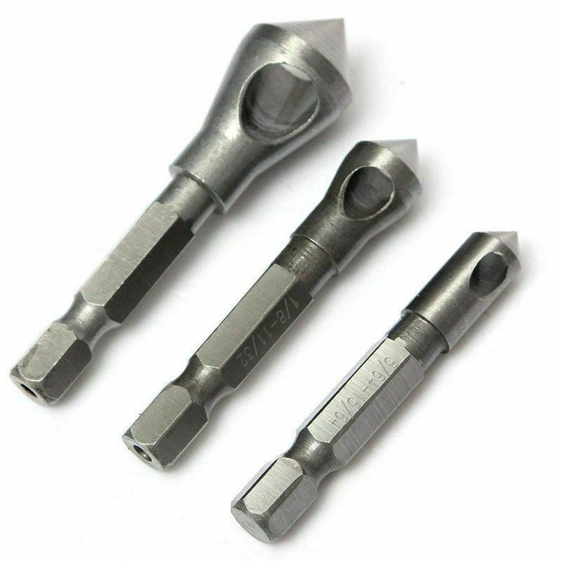 Drill 3pcs Countersink Bit Set Deburring Meta Wood Plastic Hex Woodworking Shank