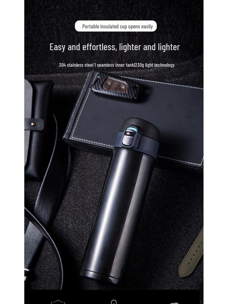 Double-Layer Vacuum Insulated 304 Stainless Steel Water Cup with Flip Lid - Portable & Thickened