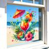 Summer Window Clings Cocktail Pineapple Hibiscus Flower Beach Pool Party Static PVC Stickers for Hawaiian Tropical Theme Home Decor