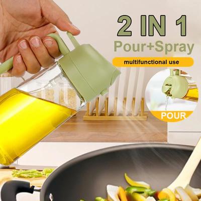 2 In 1 Pour Spray Sprayer Kitchen Fryer Air Spray Oil Dispenser Bottle for Olive Oil Cooking Frying BBQ Camping Large Capacity
