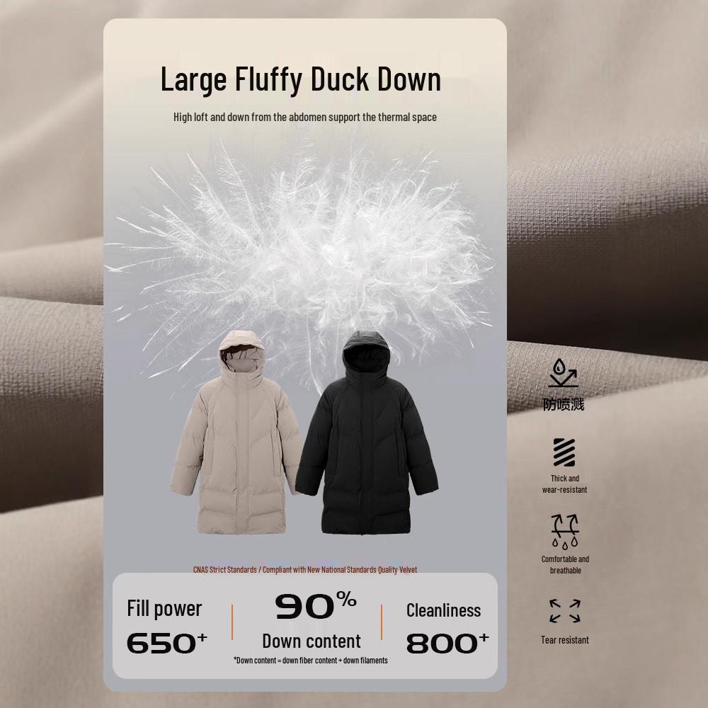 Herren Winter Mittellange Kapuzen Daunenjacke - High-End, Dick, Warm, 90% Weiße Entendaunen