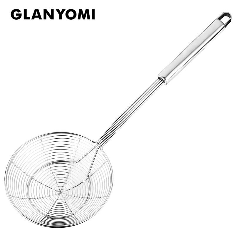 Solid 18/8 Stainless Steel Spider Strainer Skimmer Ladle, 14/16/18/20cm Frying Spoon with Handle - Kitchen Tools