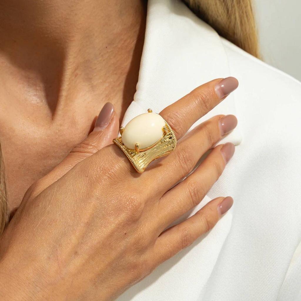 SHIXIN 5 Colors Luxury Elliptical Acrylic Chunky Open Rings for Women Vintage Geometric Golden Adjustable Wide Knuckle Ring Gift