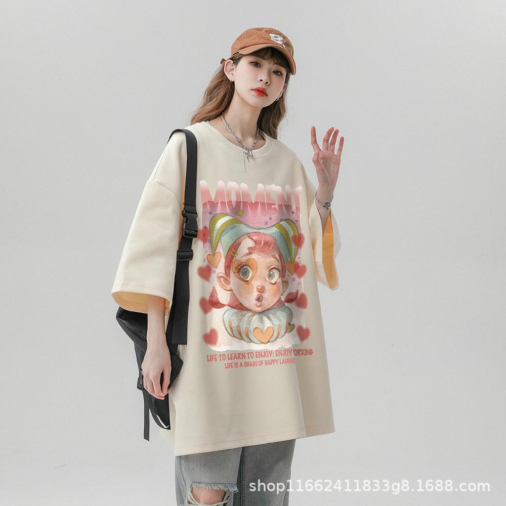 Sweet and cute t-shirt women's short-sleeved summer loose pure cotton half-sleeved age-reducing foreign-style meat-covering top large-size clothing