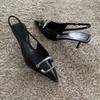 Scarpe Scarpe Nere in Pelle Donna Scarpe con Tacco Slingback Punta Acuta Tacchi Alti Stiletto Sexy Scarpe da Festa Tacchi Donna