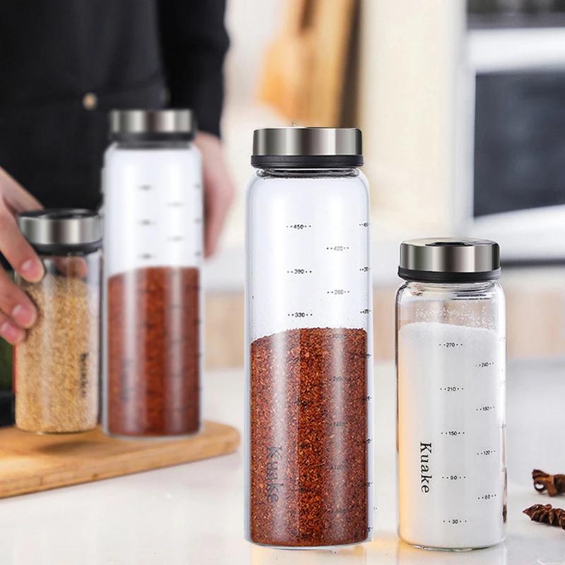 YOMDID High Borosilicate Glass Seasoning Can Pepper Spice Shaker Kitchen Salt Sesame Solid Condiment Seal Bottle With Rotary Lid