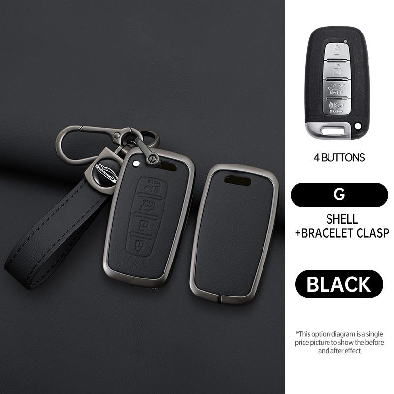 Car Key Case Cover For Hyundai Genesis Coupe Sonata Ix35 For Kia Forte Sportage K2 K5 Zinc Alloy Leather Protector Accessories