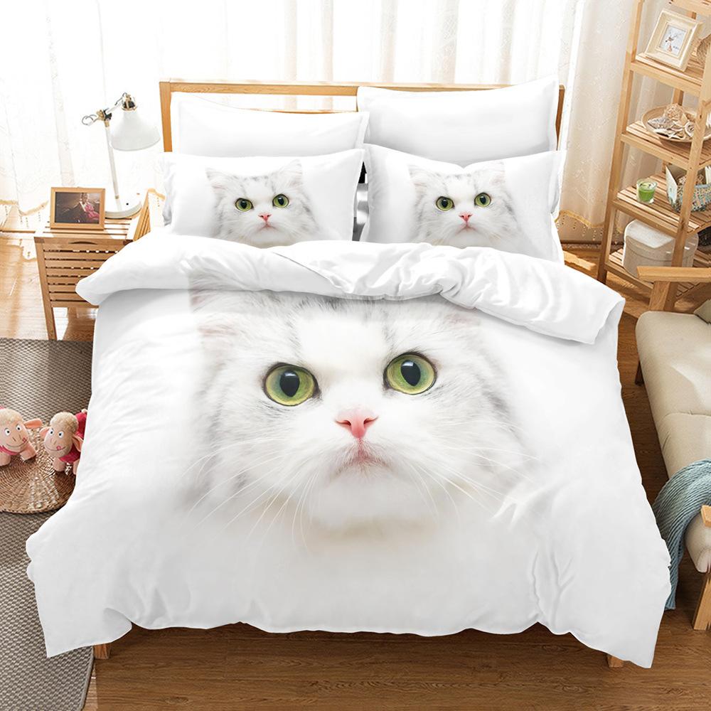 Lovely Cat Queen King Size Bedding Set Microfiber Polyester 3D Print Duvet Cover Set Girls Adults Comforter Cover Cute Animals
