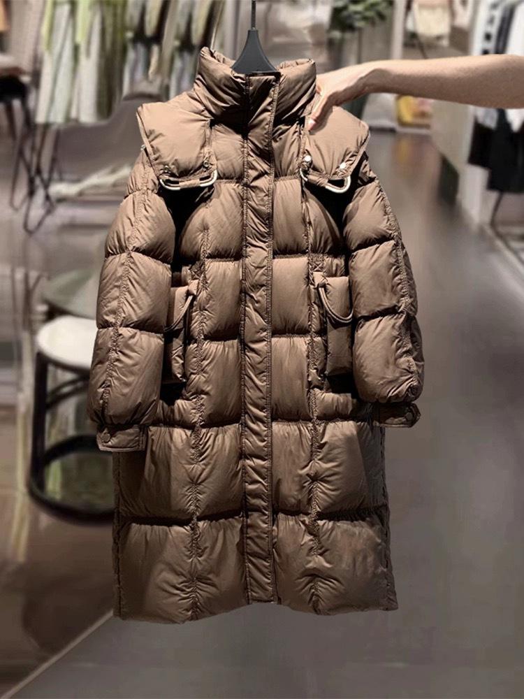 Long over-the-knee down jacket for women's winter new high-end white duck down warm quilt bread jacket