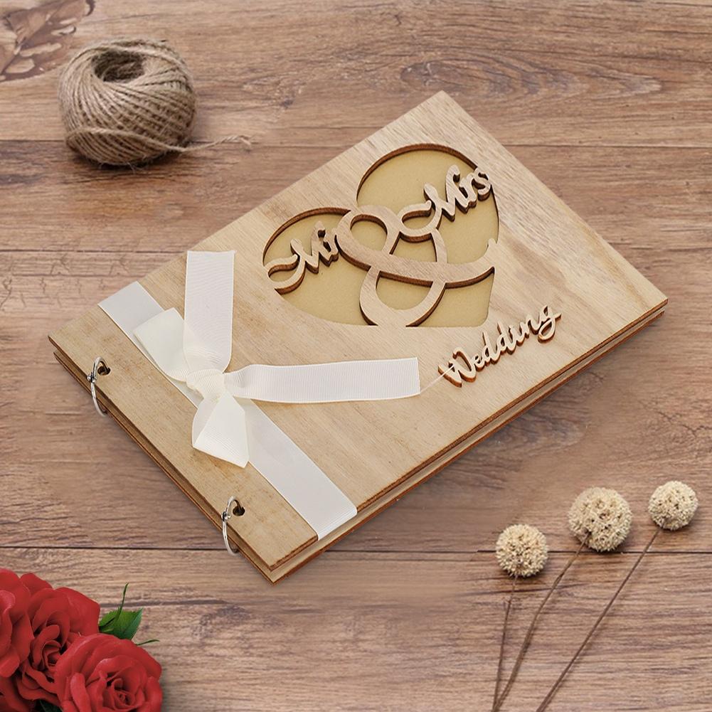 Wooden Wedding Guest Book Album Sign Notebook Wedding Anniversary Decoration SupplyType 2