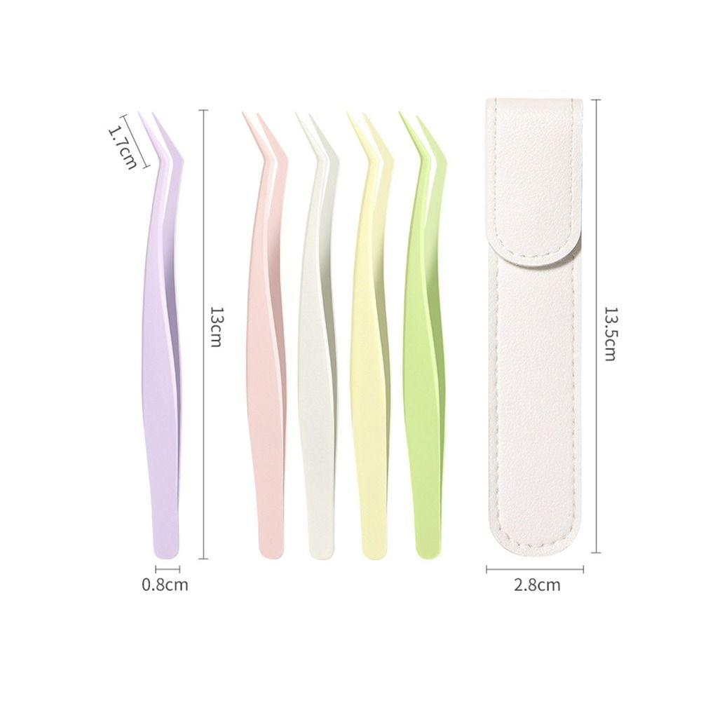 Stainless Steel False Eyelash Tweezers High Precision With Leather Case Lashes Extension Tweezer Anti-static Eyelash Curler