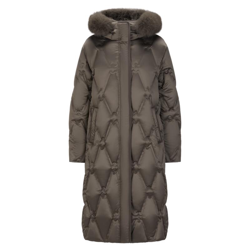 JUZUI AnnaCou Women's Faux Fur Trim Hooded Duck Down Puffer Jacket