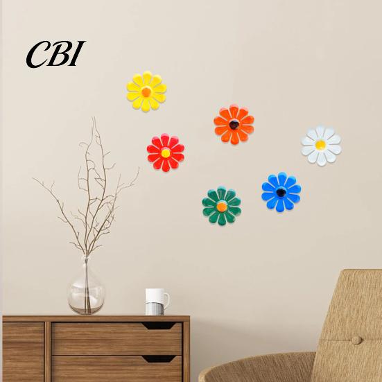 Outdoor Metal Flower Decor 6Pcs Flowers Wall Decor, Sunflower Ornament Art, Waterproof Art Hanging Decoration Garden for Outside Indoor Patio,