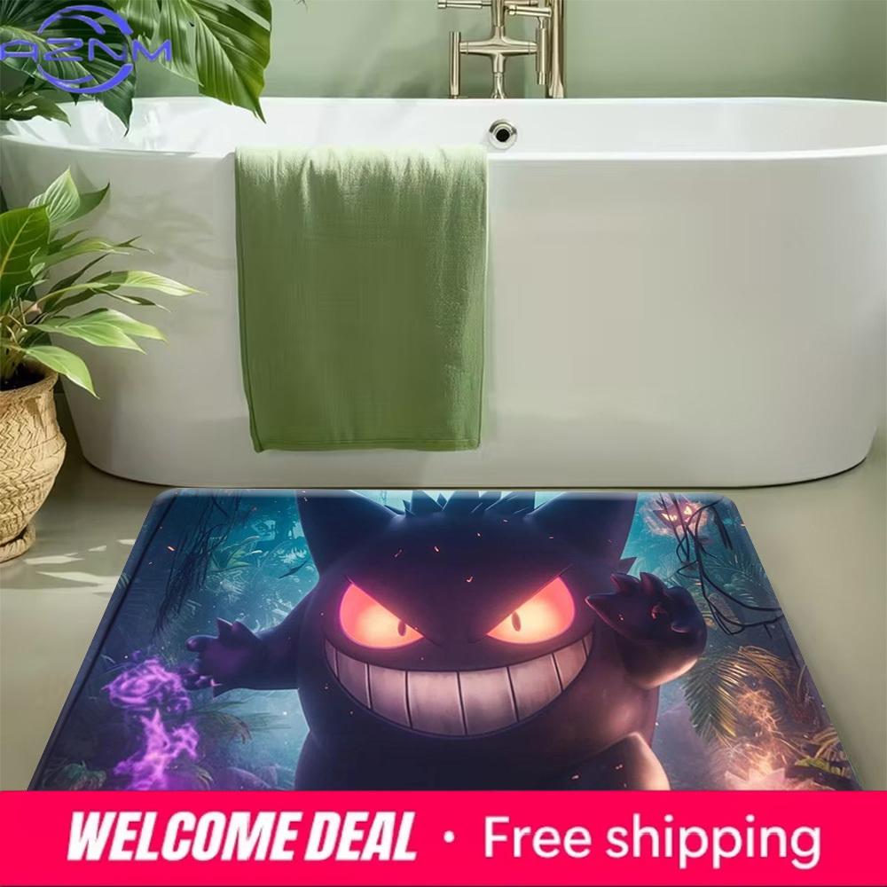Pokemon Gengar Dark Forest Magic Print Non-Slip Doormat, Absorbent Floor Mat for Home Decor