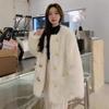 Light Fur Coat Medium and Long Lamb Wool Coat Winter Round Neck Horn Buckle Plush Clothes Women