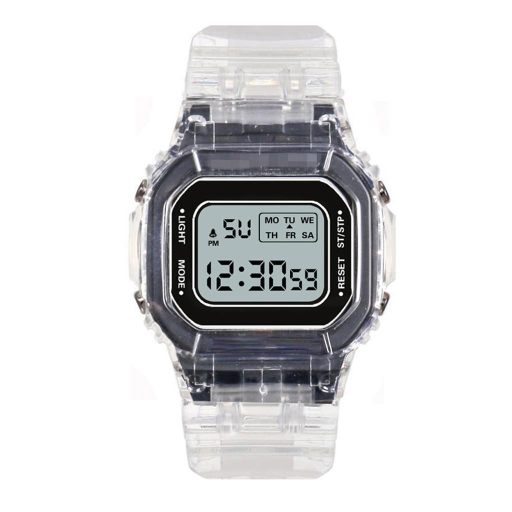 Reloj Deportivo Cuadrado Transparente Estilo Influencer de Moda para Mujer, Diseño LED Resistente al Agua