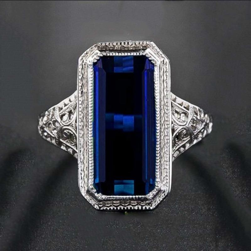 

Fashion Party Ring for Women, Natural Emerald Wedding Jewelry Birthday Gift 10 синій