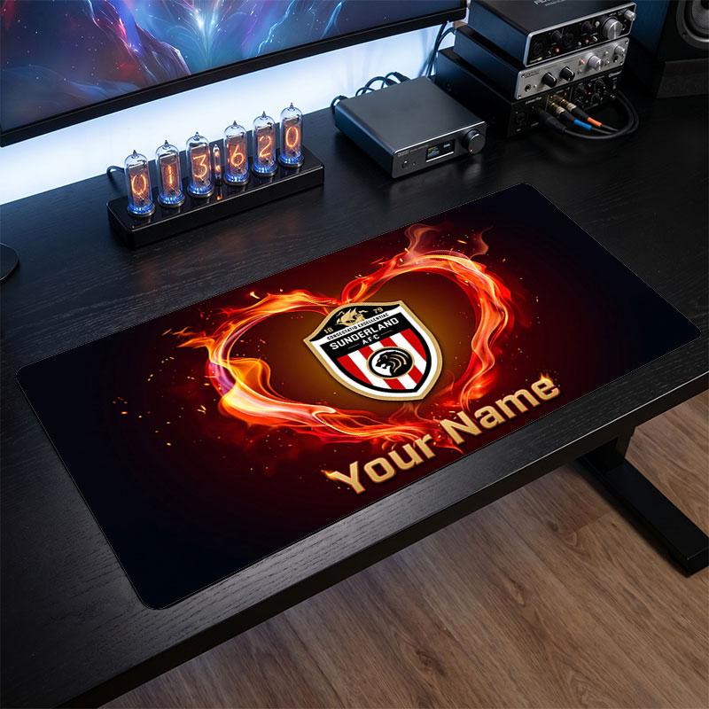 Sunderland FC Custom Large Mouse Pad, Personalized Name Text Print, Football Logo Non‑Slip Desk Mat Gaming Gift