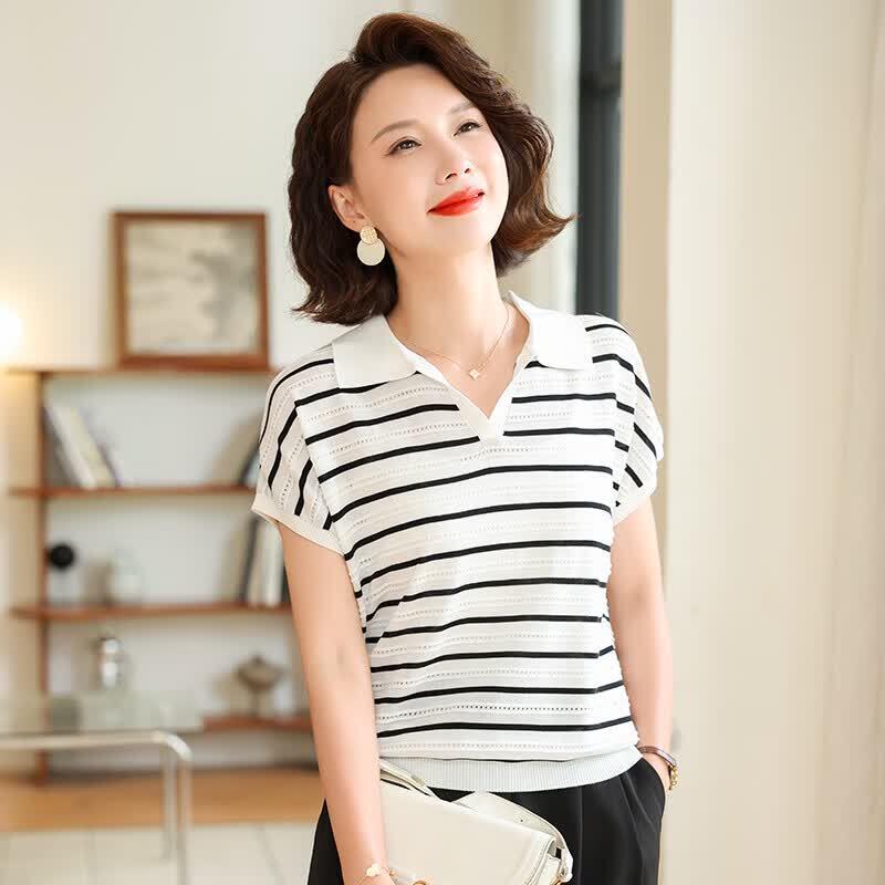 Women s Striped Polo T-Shirt for Summer