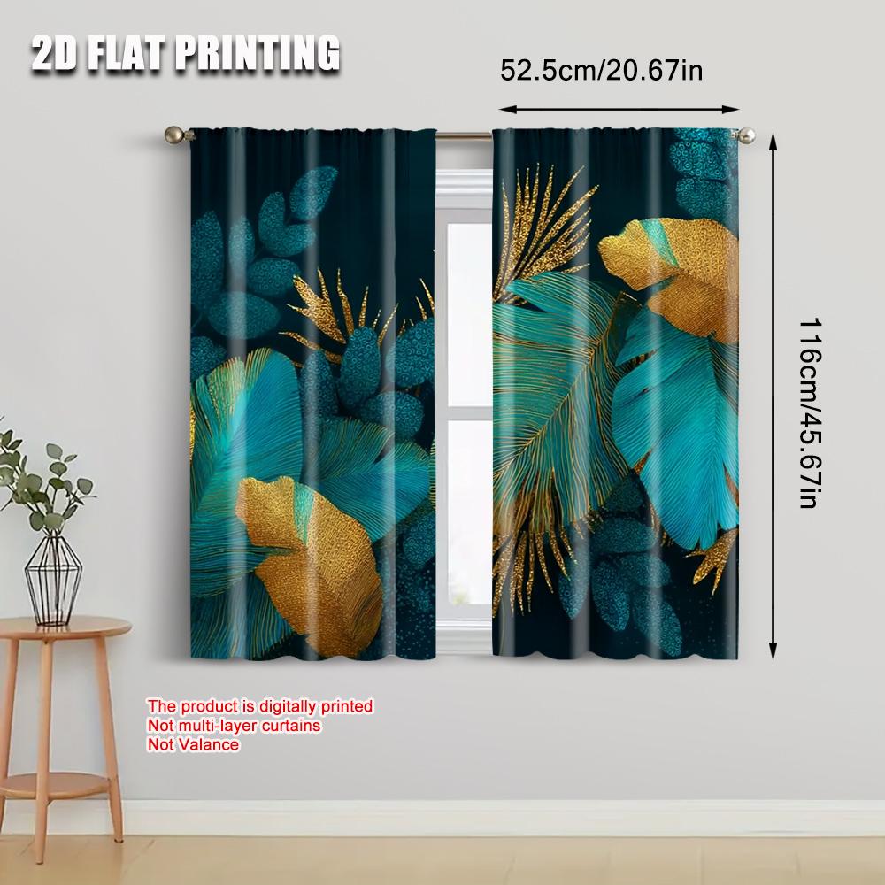 Flat Printing Window Treatment Curtains Tropical Leaves Versatile Polyester Without Electricity Spring Party Curtain Set Of 2 Made Washable