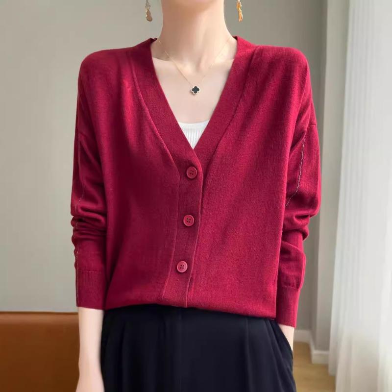 Spring new women's wool knitted sweater women's V-neck cardigan sweater women's jacket long-sleeved batch