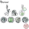 Bamoer 925 Silver Green Transparent Clover Beads The Tree of Life Family Pendant Plant Charms for Women Necklace DIY