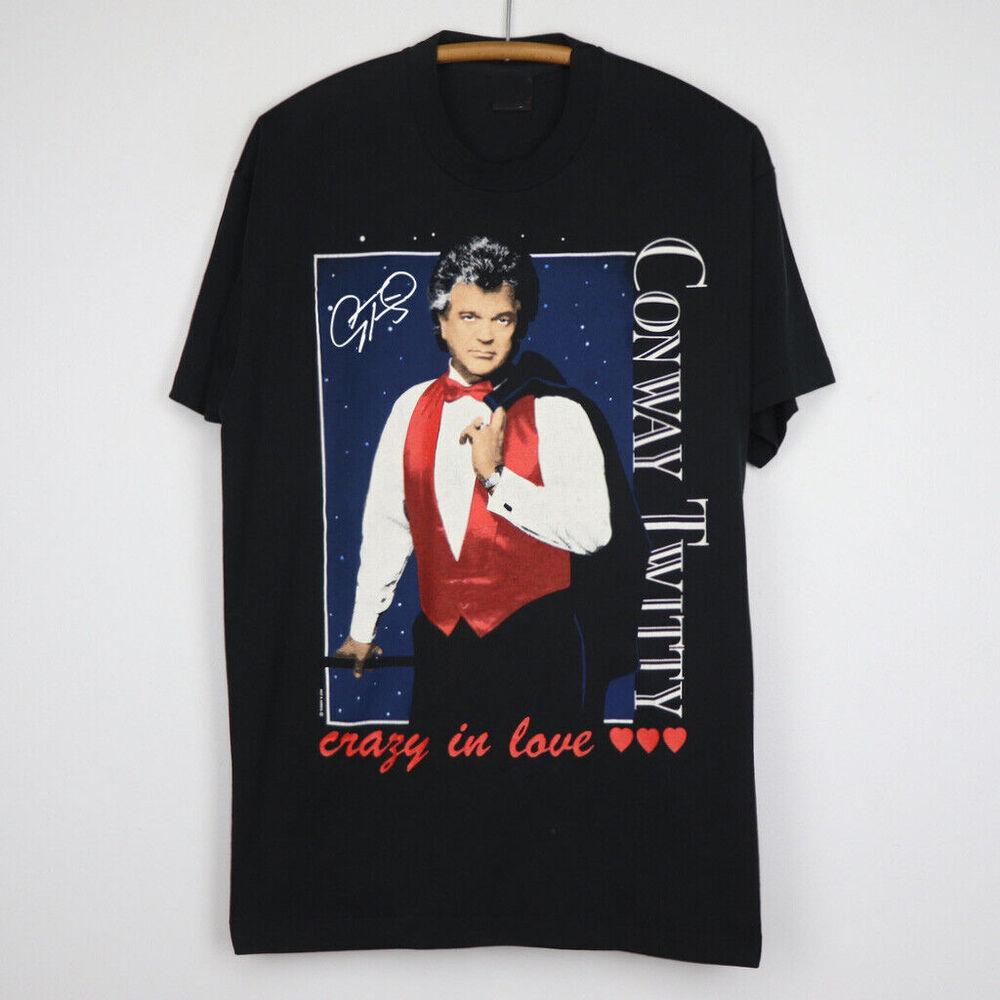 1990 Conway Twitty Crazy In Love Shirt Short Sleeve Black Unisex Unisex T-Shirt S