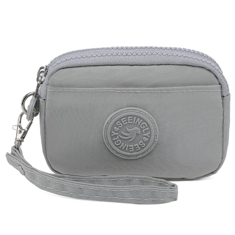 Portable Solid Color Women Wallet with Lanyard Waterproof Credit Card Holder Double Layer Nylon Zipper Clutch Ladies