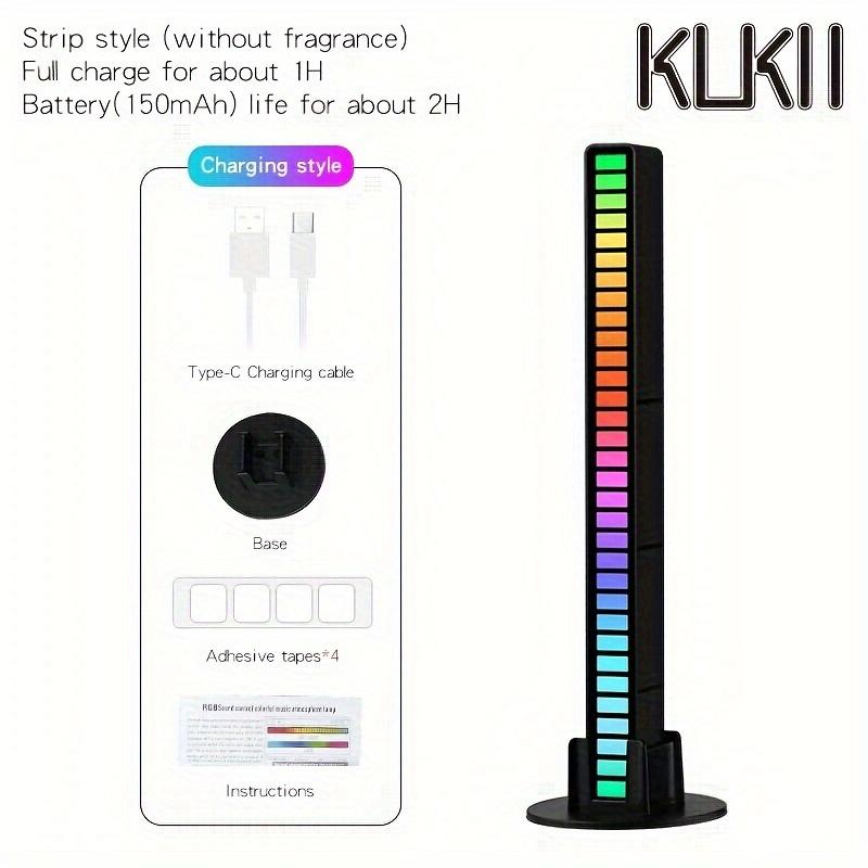 LED RGB USB pickup light bar sound control music rhythm strip lamp color ambient for car atmosphere computer gaming rechargeable 1PC Light Black