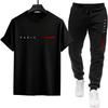 Paris Summer Men's Casual Two-Piece Set: T-shirt & Long Pants