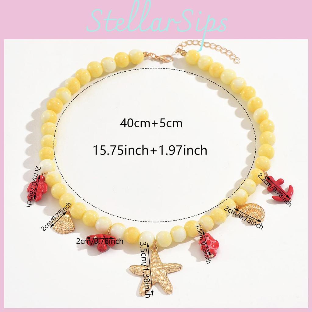 Beaded Necklace With Shell Beads And Geometric Pendant For Women