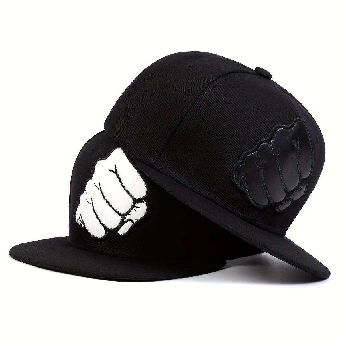 Yiran Bag Women's Black Unisex Leather Label Fist Embroidery Hip-Hop Hats Outdoor Adjustable Casual Baseball Caps Sunscreen Hat