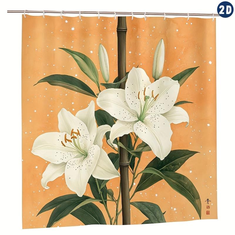 Elegant Lily Shower Curtain Durable Polyester Machine Washable With Hooks