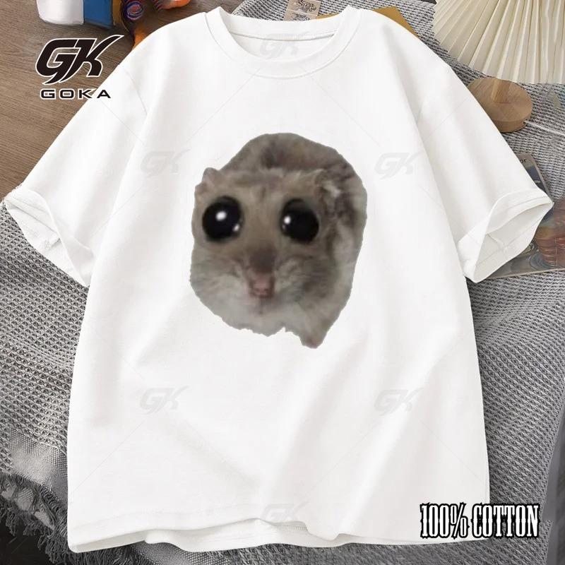 

Sad Hamster T Shirt Funny Cute Cat Hamster Meme Trend T-shirt for Men Women Cotton T-shirt Summer 100% Cotton Short Sleeve S