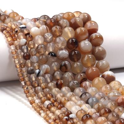 Natursteinperlen Hellbraun Gestreiftes Achat Runde Lose Perlen Für Schmuckherstellung DIY Armband Halskette Zubehör 4/6/8/10/12mm