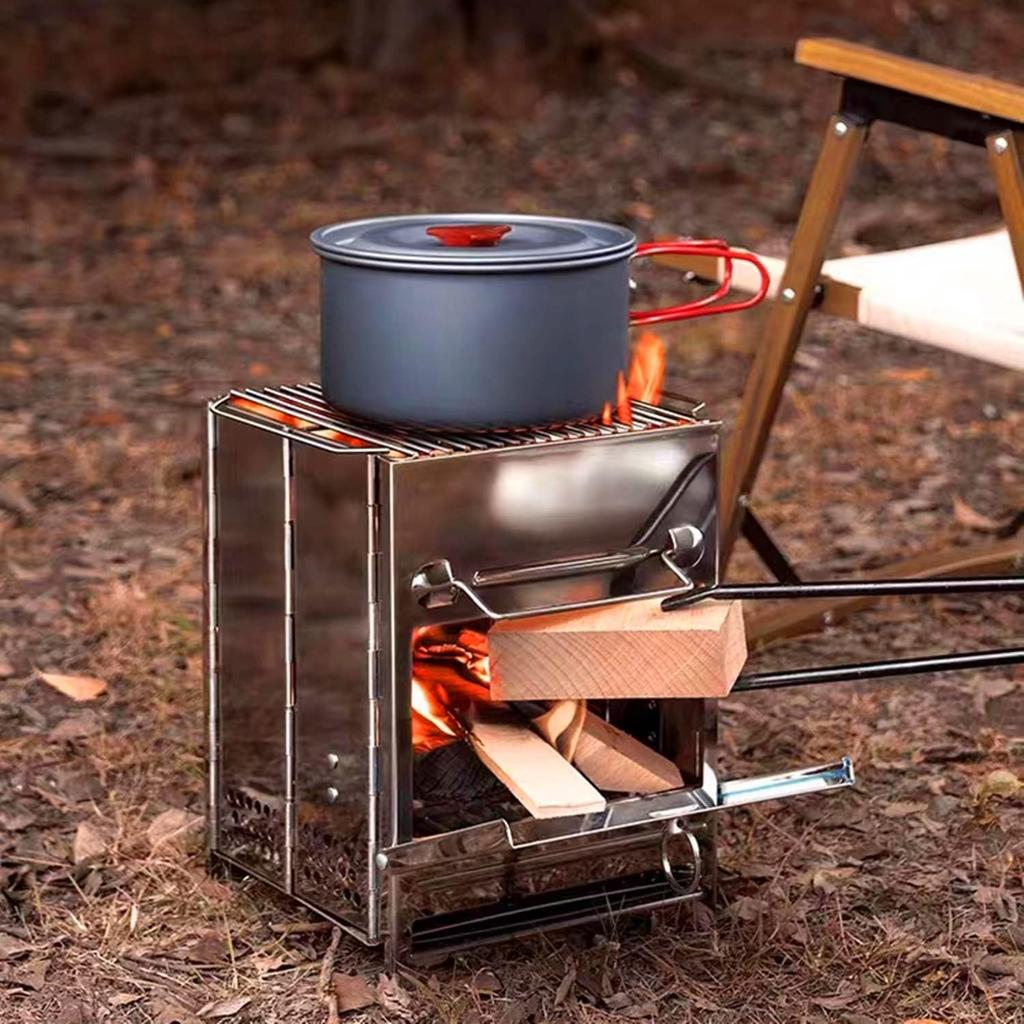 Outdoor Folding Wood Stove Mini Stainless Steel Oven BBQ Camping Picnic Folding Charcoal Stove Outdoor Heating Barbecue Grill
