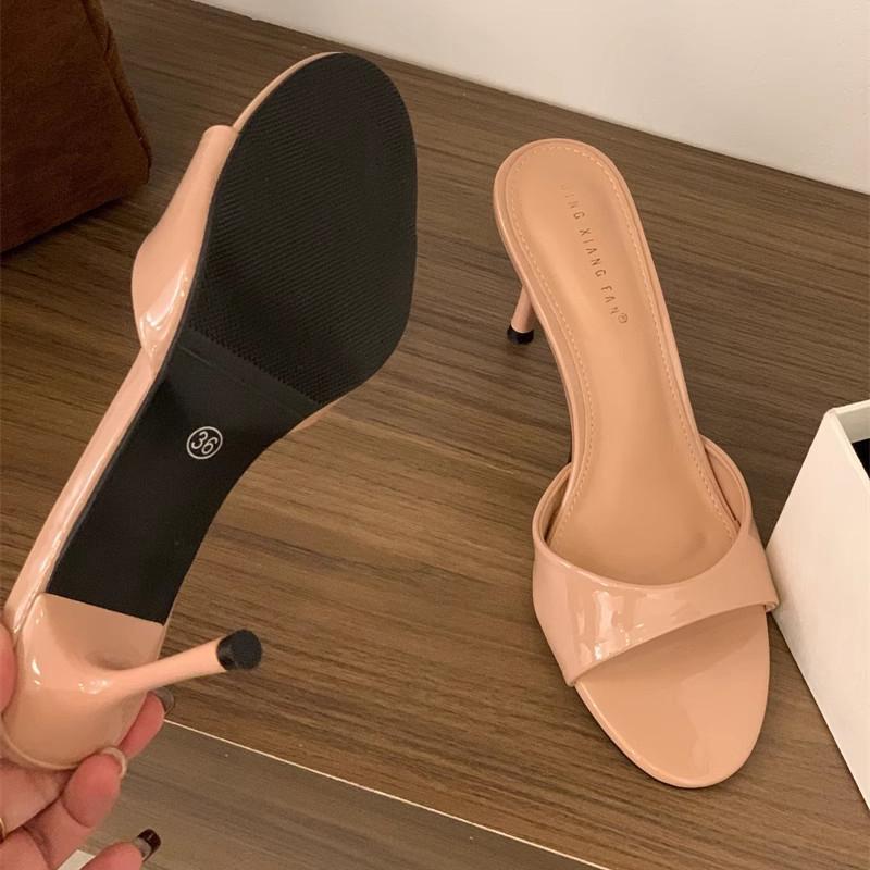 Fashion SUOJIALUN 2025 Summer New Brand Women Slipper Fashion Red Ladies Sexy Elegant Slides Shoes Thin High Heel Outdoor Dress Pumps