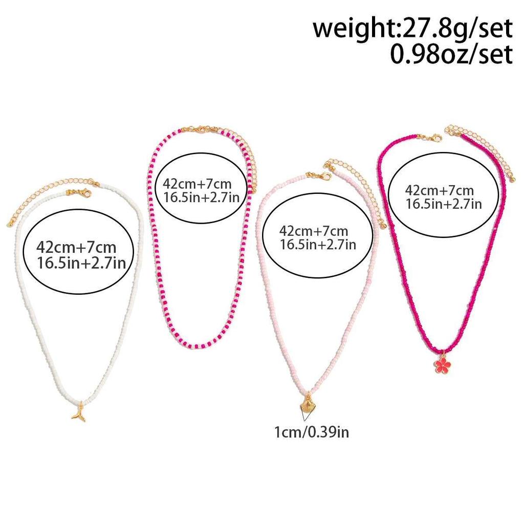 PuRui Boho 4Pcs/Set Exotic Style Mini Flower Scallop Pendant Metal Necklace Summer Handmade Beads Clavicle Chain Ethnic Zircon