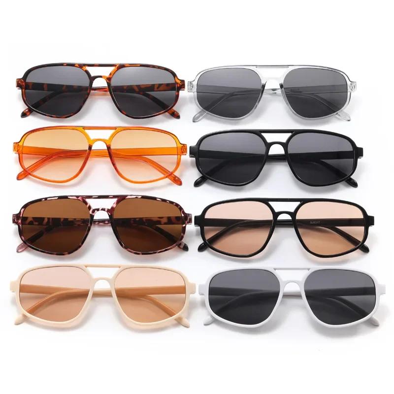 Fashion New Retro Double Bridge Sunglasses Men's Fashion Simple Light Cat Eye Sun Glasses Women Ins Trendy Shades UV400 Eyewear