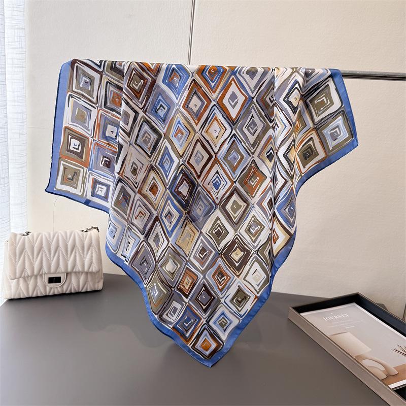 Women's Imitation Silk Square Scarf Soft Satin Lattice Print Wrap Foulard Neckerchief Bandanas Hair Skinny Tie Scarves Shawls