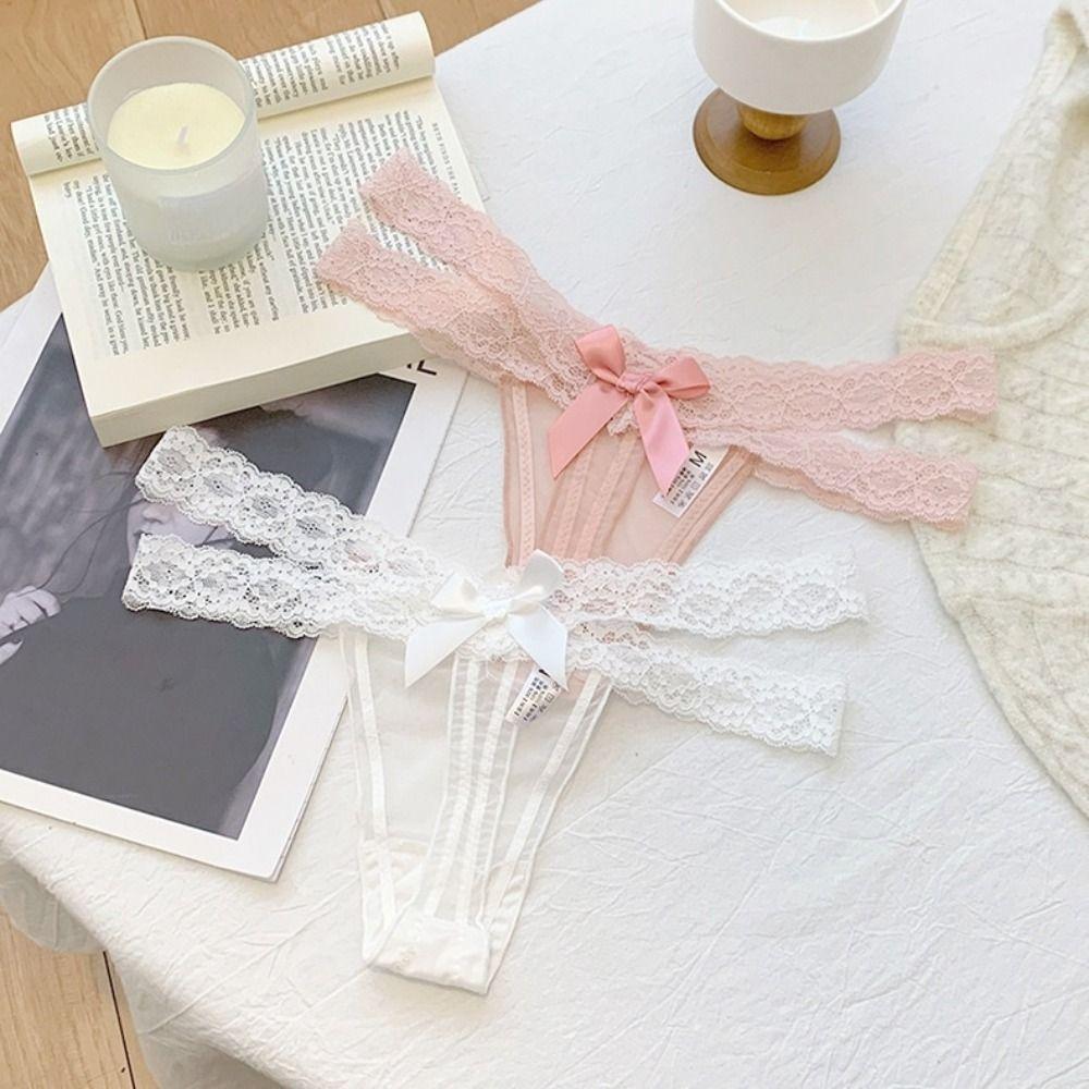 Cotton Crotch Lace Strap Panties Low Waist See Through Briefs Fashion Lace Mesh Thongs  Daily