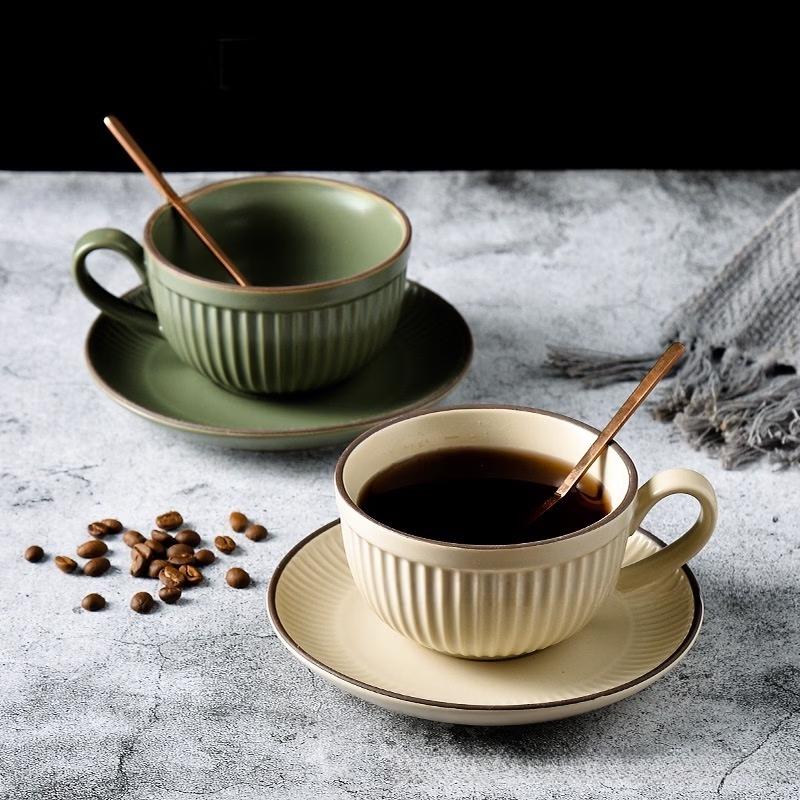 Oeny Vintage Ceramic Latte Coffee Cup with Saucer & Spoon